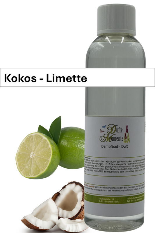 Dampfbad Duftkonzentrat kokos-limette in 250ml flasche mit duftbanner