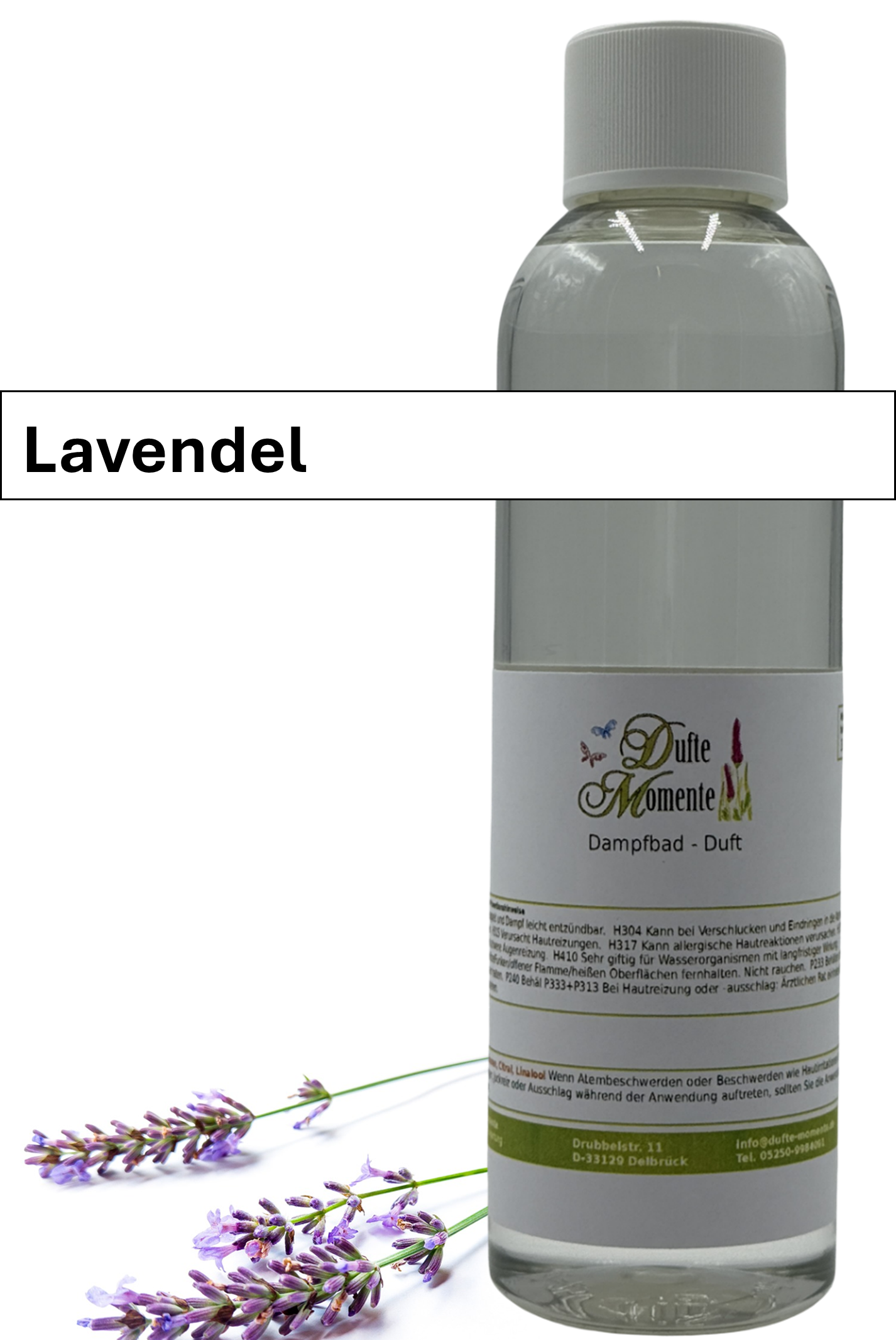 Dampfbad Duftkonzentrat lavendel in 250ml flasche mit duftbanner