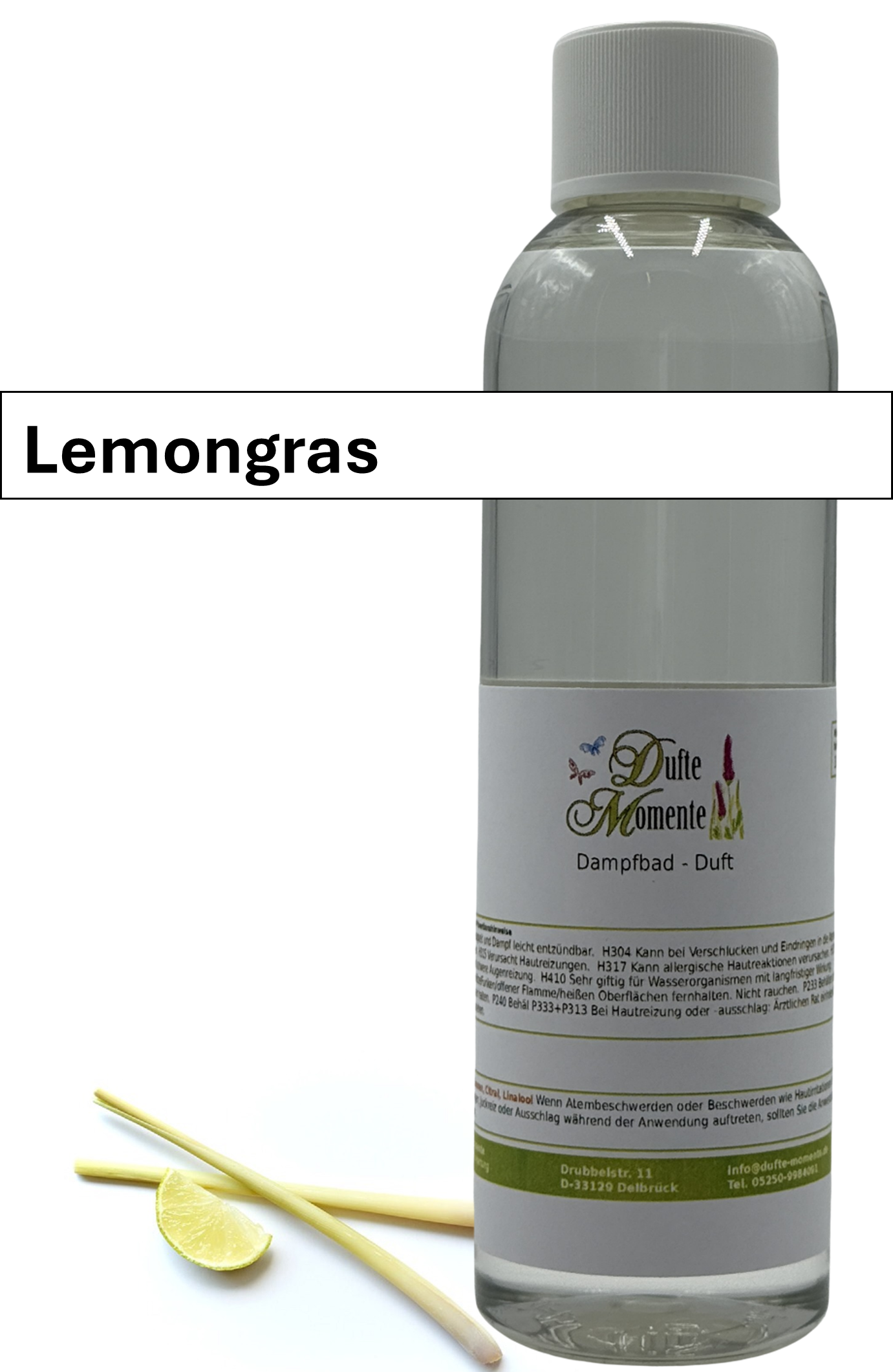 Dampfbad Duftkonzentrat lemongras in 250ml flasche mit duftbanner