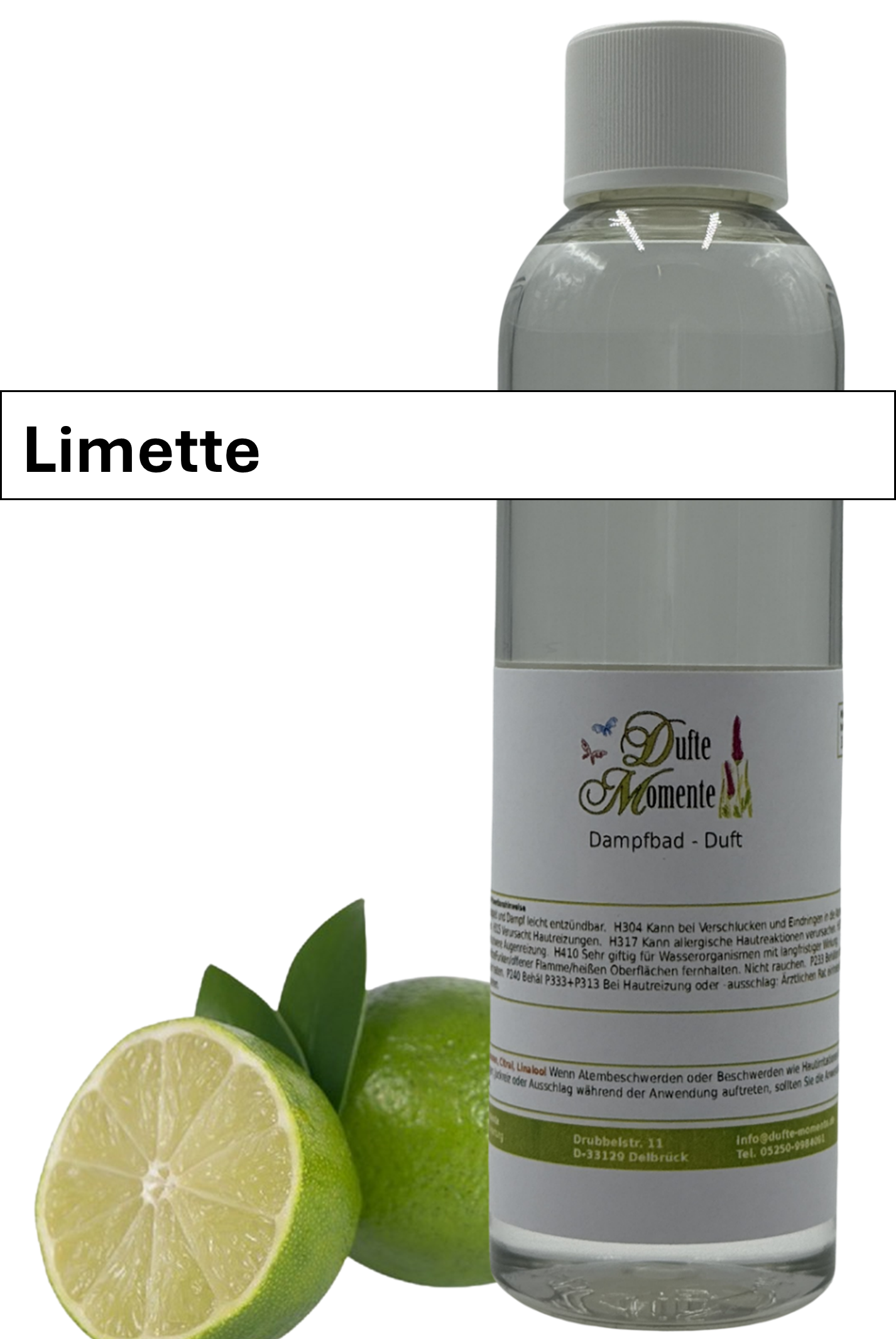 Dampfbad Duftkonzentrat limette in 250ml flasche mit duftbanner
