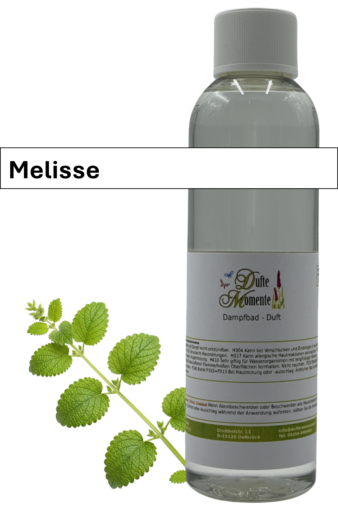 Dampfbad Duftkonzentrat melisse in 250ml flasche mit duftbanner