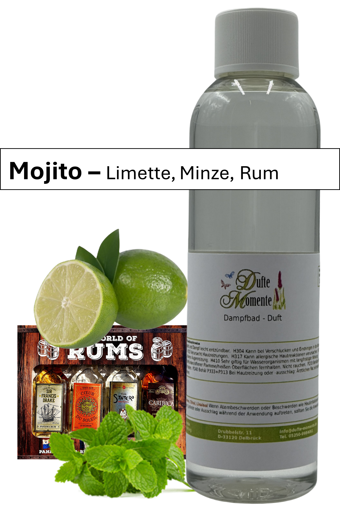 Bild von Saunaaufguss mojito in 250ml Flasche mit Duftbanner