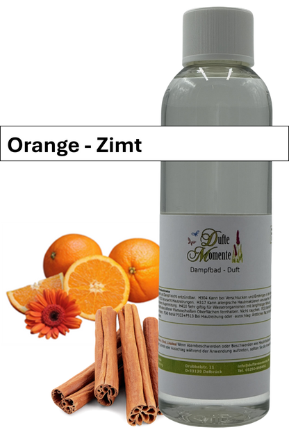 Dampfbad Duftkonzentrat orange-zimt in 250ml flasche mit duftbanner
