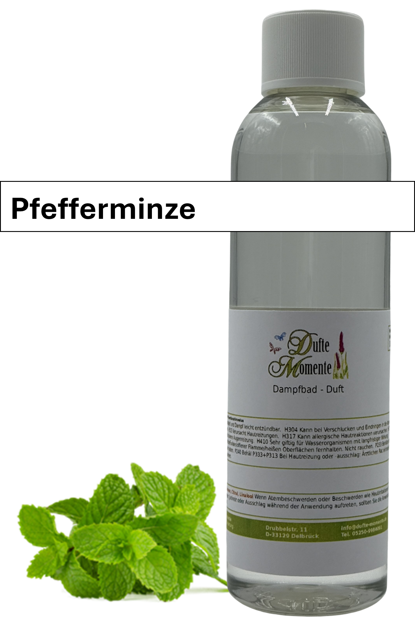 Dampfbad Duftkonzentrat pfefferminze in 250ml flasche mit duftbanner