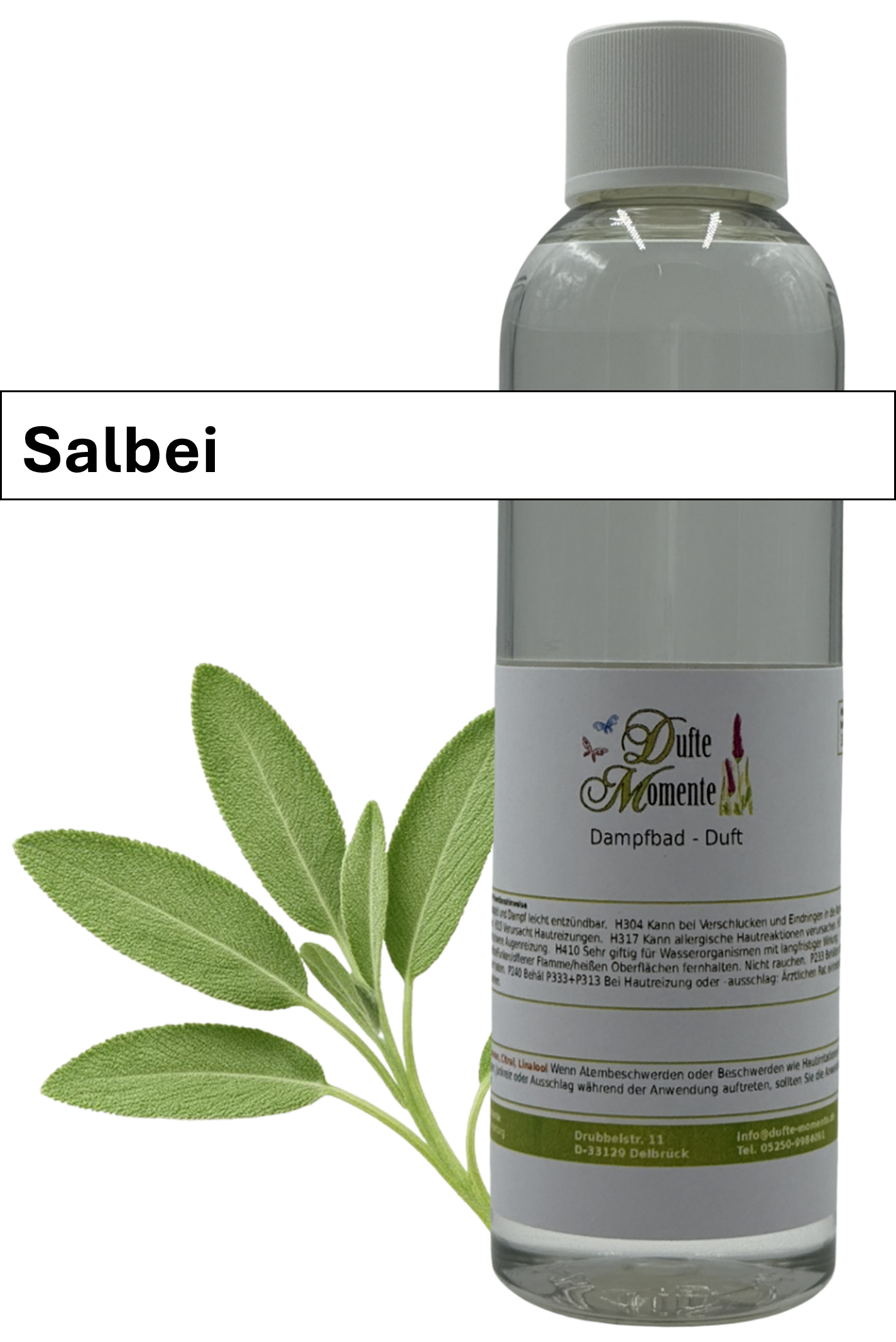 Dampfbad Duftkonzentrat salbei in 250ml flasche mit duftbanner