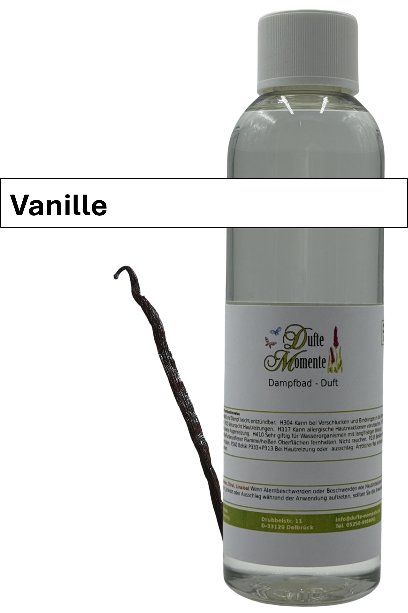 Dampfbad Duftkonzentrat vanille in 250ml flasche mit duftbanner