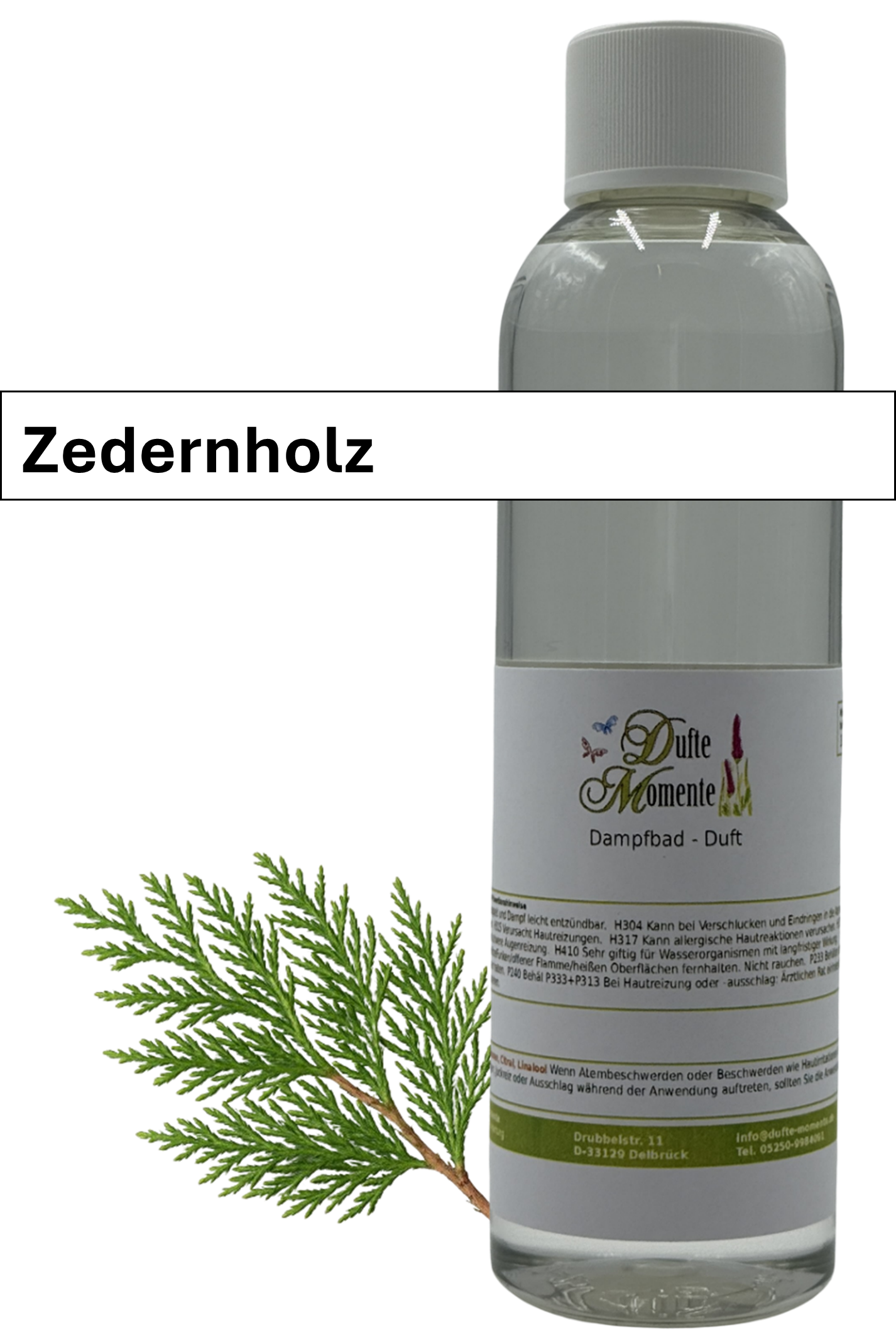 Dampfbad Duftkonzentrat zedernholz in 250ml flasche mit duftbanner