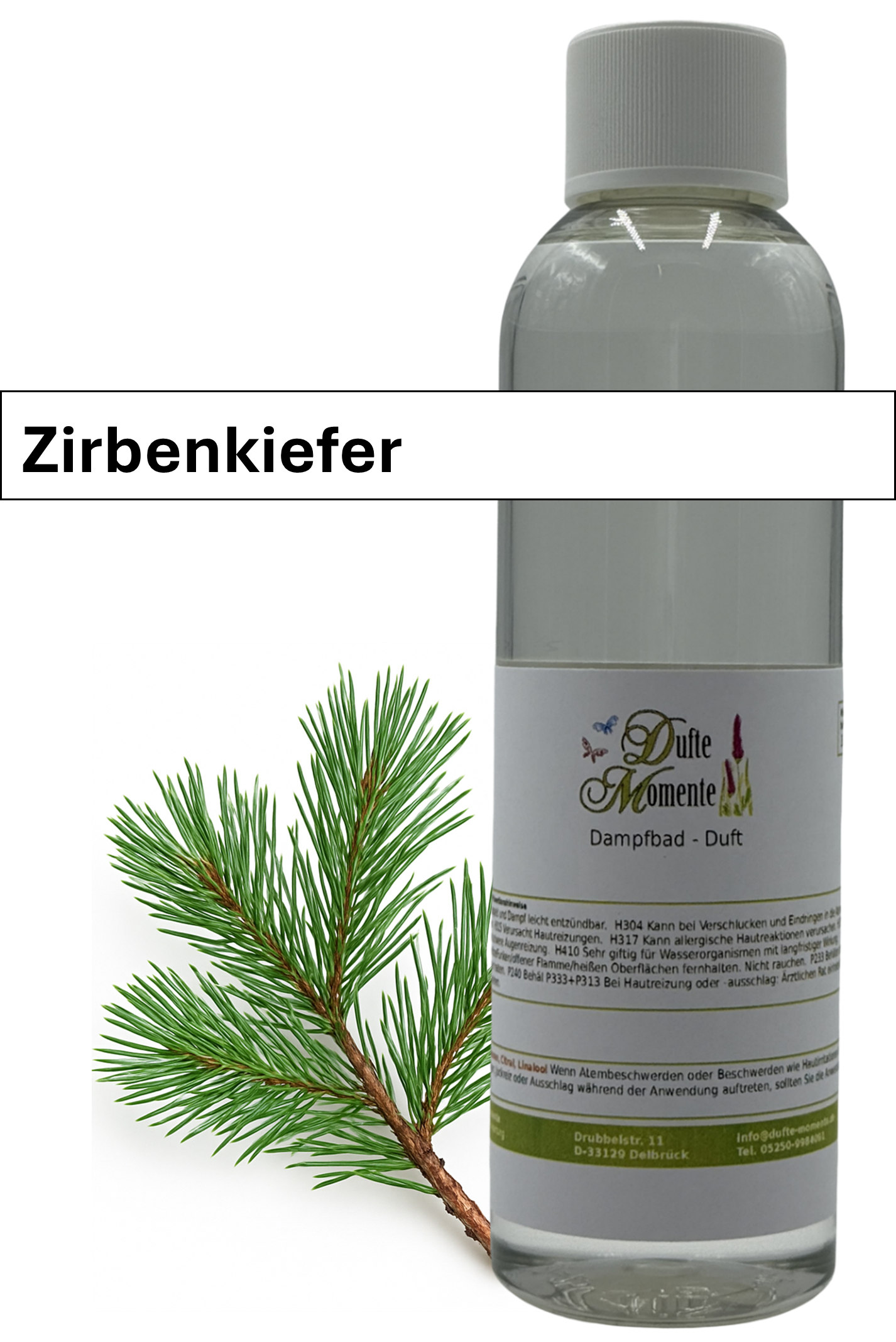 Dampfbad Duftkonzentrat zirbenkiefer in 250ml flasche mit duftbanner