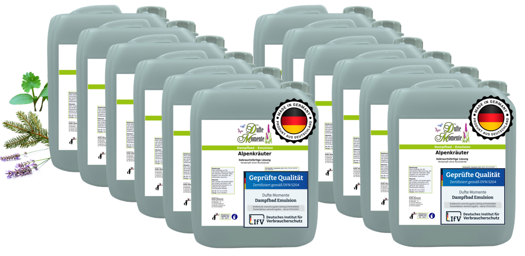 Dampfbad Emulsion Set freie Duftwahl mit zwölf 5 Liter Kanistern