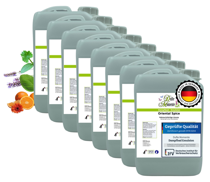 Dampfbad Emulsion Set freie Duftwahl mit acht 3 Liter Kanistern
