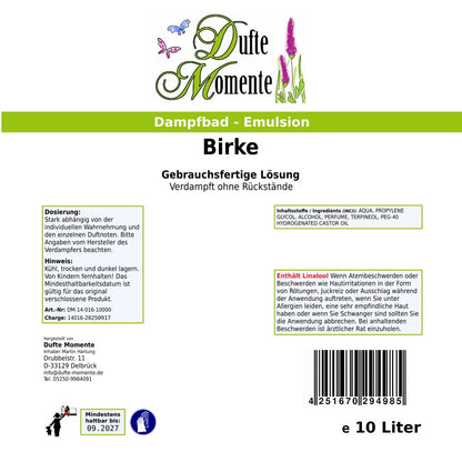 Dampfbad-Emulsion Birke | Gebrauchsfertig & DVN-Zertifiziert für Dein Home-Spa | 3L, 5L, 10L