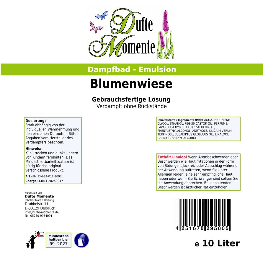 Dampfbad Emulsion Blumenwiese Etikett 10 Liter Gebinde