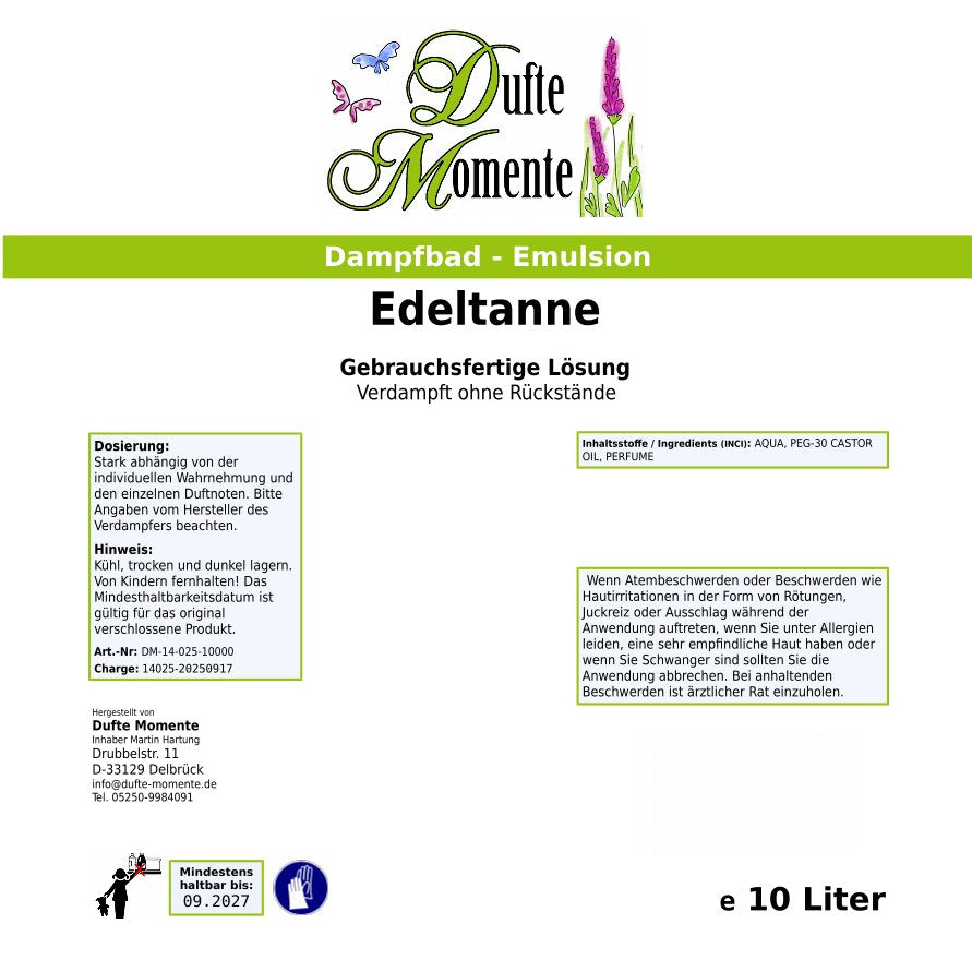 Dampfbad-Emulsion Edeltanne | Gebrauchsfertig & DVN-Zertifiziert für Dein Home-Spa | 3L, 5L, 10L