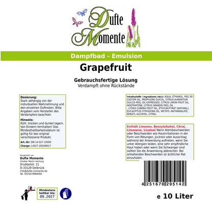 Dampfbad-Emulsion Grapefruit | Gebrauchsfertig & DVN-Zertifiziert für Dein Home-Spa | 3L, 5L, 10L