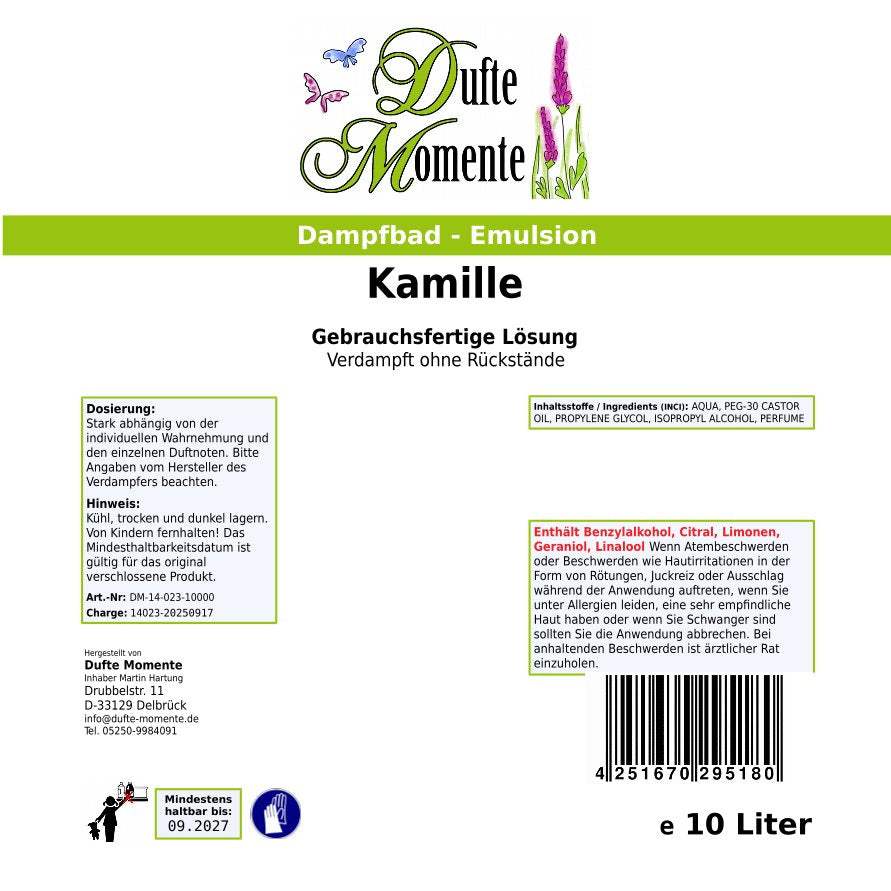 Dampfbad-Emulsion Kamille | Gebrauchsfertig & DVN-Zertifiziert für Dein Home-Spa | 3L, 5L, 10L