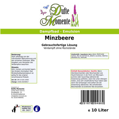 Dampfbad Emulsion Minzbeere Etikett 10 Liter Gebinde