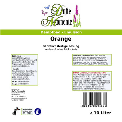 Dampfbad-Emulsion Orange | Gebrauchsfertig & DVN-Zertifiziert für Dein Home-Spa | 3L, 5L, 10L