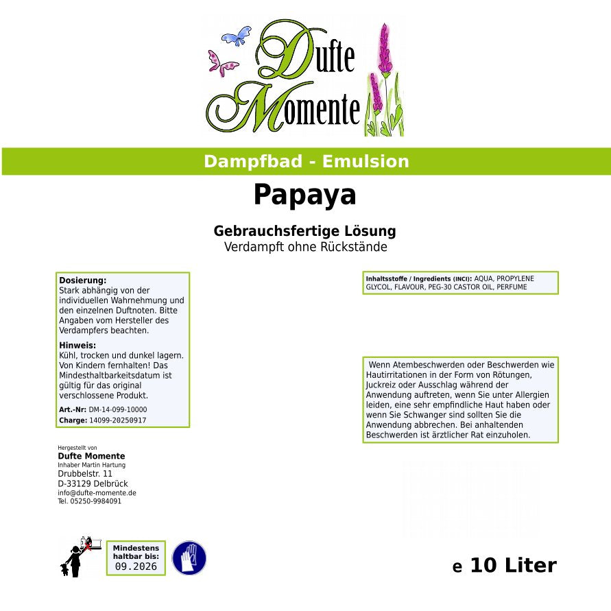 Dampfbad-Emulsion Papaya | Gebrauchsfertig & DVN-Zertifiziert für Dein Home-Spa | 3L, 5L, 10L