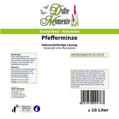 Dampfbad-Emulsion Pfefferminz | Gebrauchsfertig & DVN-Zertifiziert für Dein Home-Spa | 3L, 5L, 10L