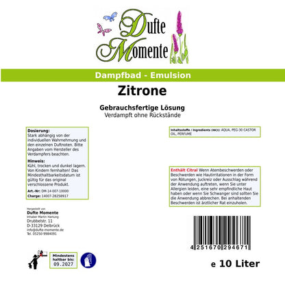 Dampfbad-Emulsion Zitrone | Gebrauchsfertig & DVN-Zertifiziert für Dein Home-Spa | 3L, 5L, 10L
