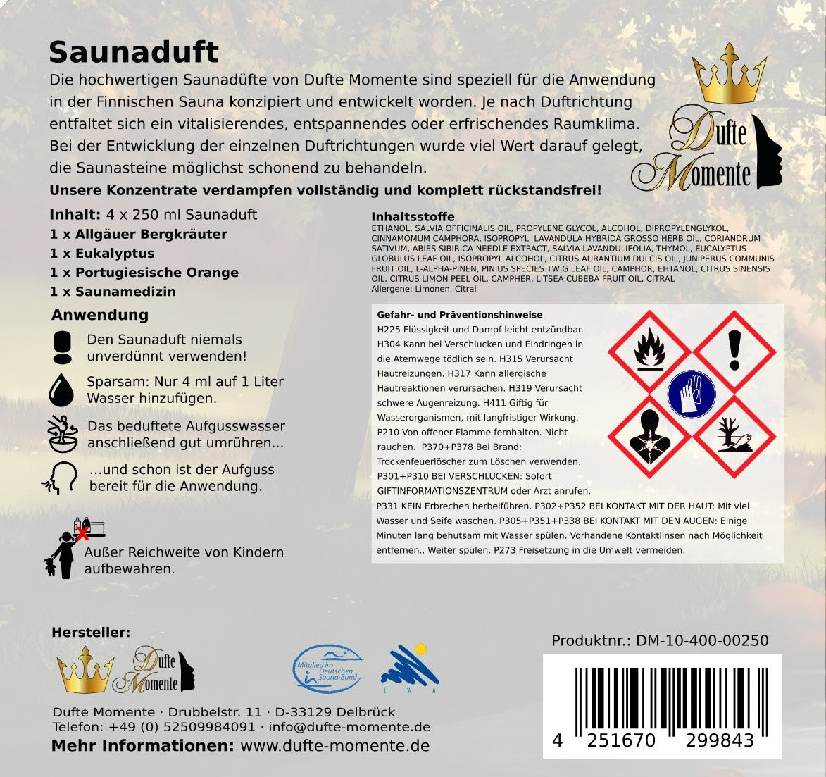 Saunaaufguss Konzentrat Set (4x250ml) | 4 Düfte für deine Wellness-Oase