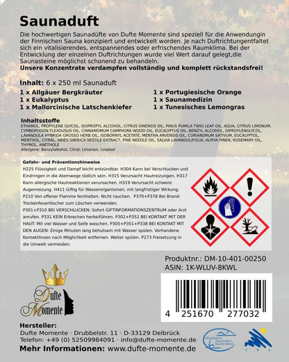 Saunaduft Set (6x250ml) | Profi-Qualität Made in Germany