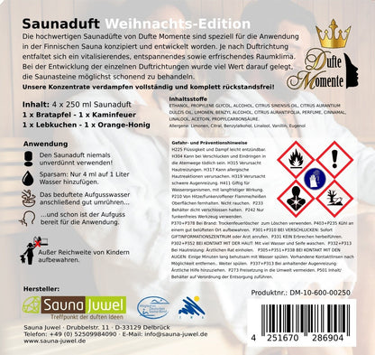 Dufte Momente Saunaaufguss Set - 4 x 250ml Weihnachtsedition | Profi-Qualität Made in Germany | Tolles Geschenk