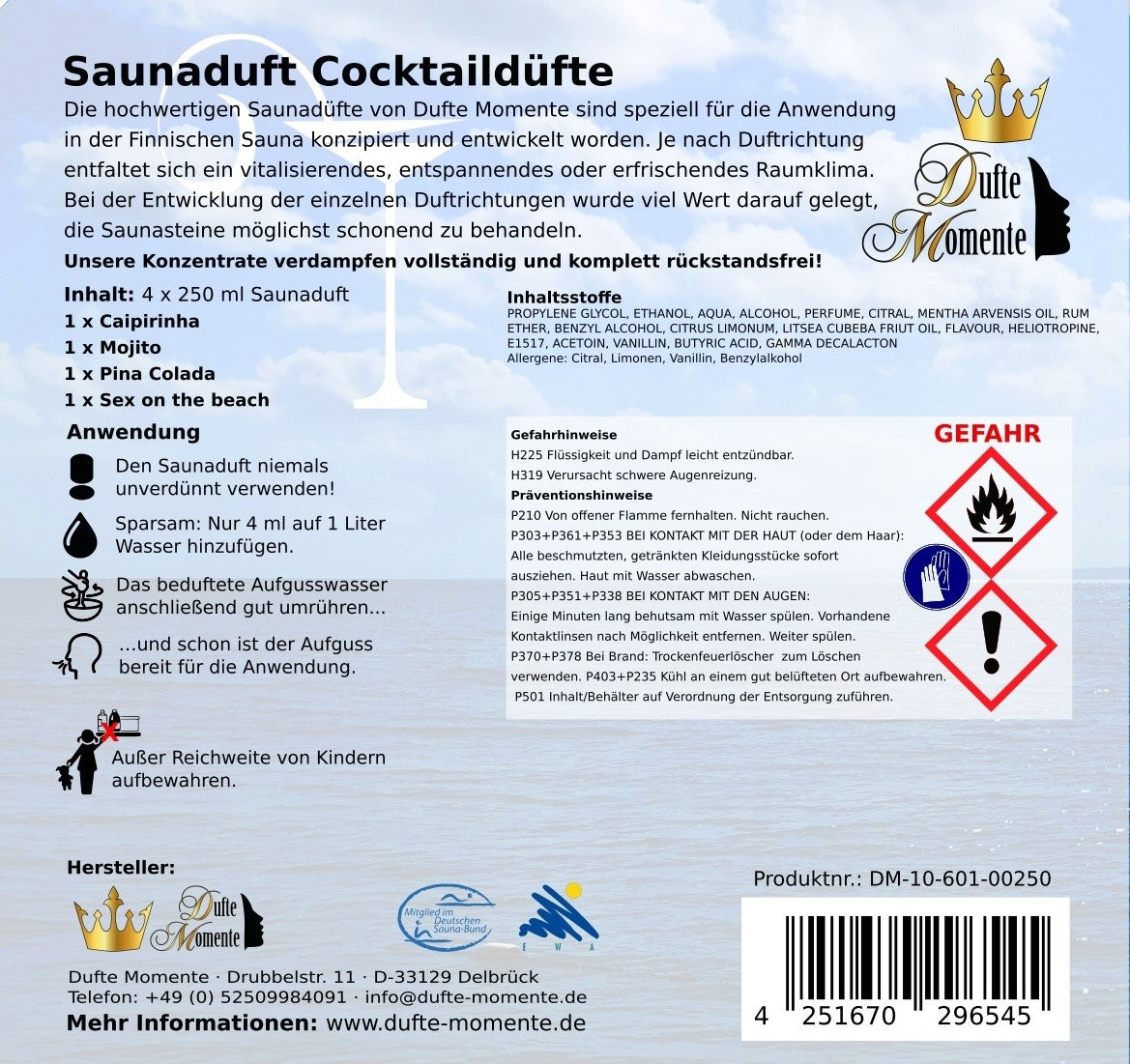 Saunaduft 4er Set Cocktailduft Karton Rückseite
