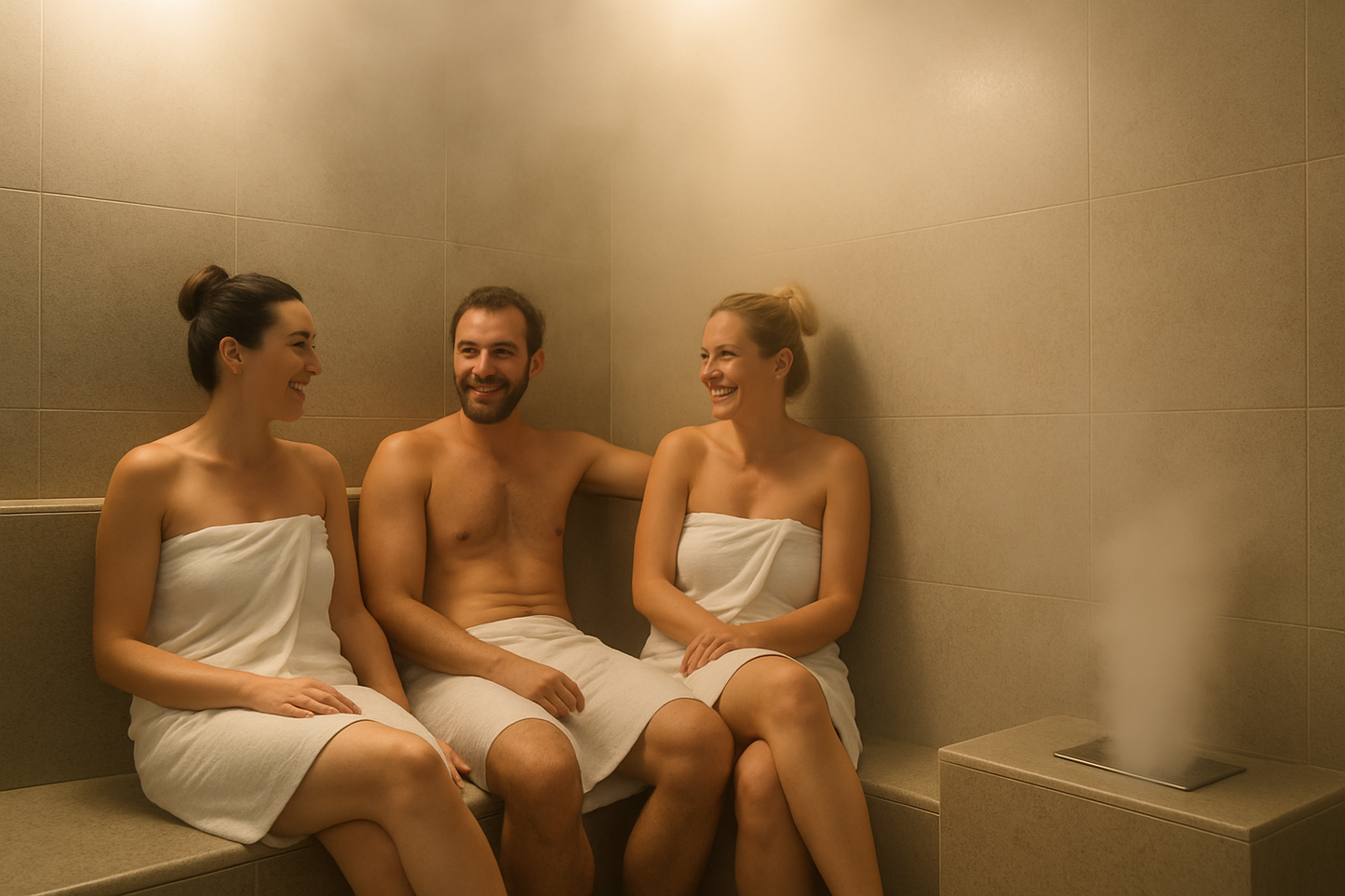 Dampfbad Anwendung Wellness mit mehreren Personen in entspannter Spa Atmosphäre