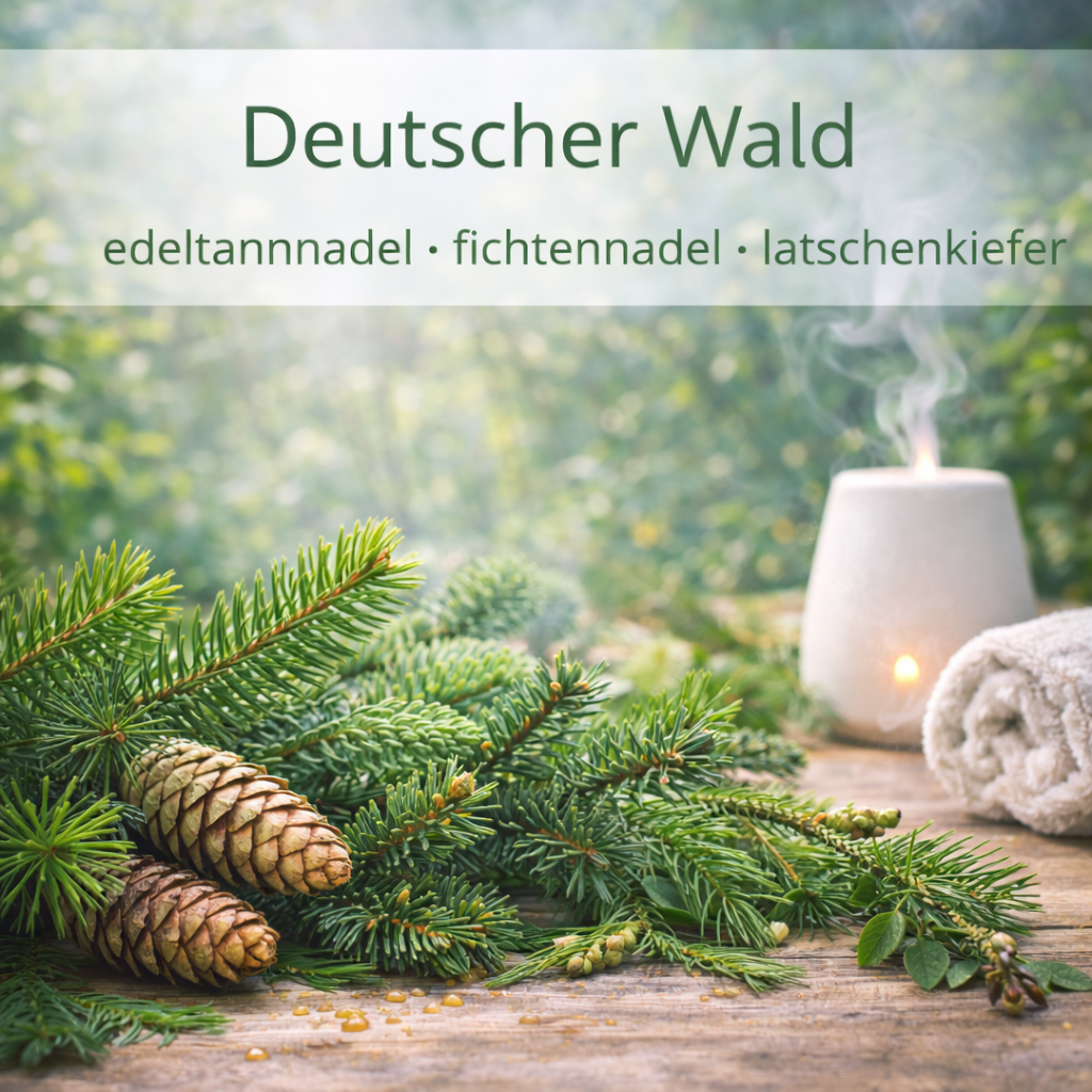 Ätherische Ölmischung Deutscher Wald mit Tanne und Kiefer in Wellness Atmosphäre