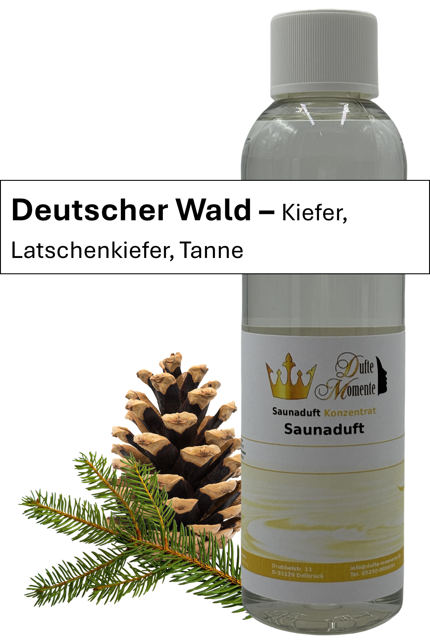 Saunaaufguss Deutscher Wald in 250ml Flasche mit Duftbanner