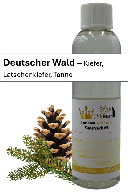 Saunaaufguss Deutscher Wald in 250ml Flasche mit Duftbanner