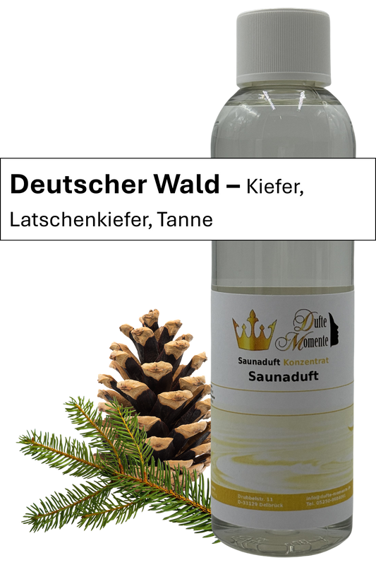 Saunaaufguss Deutscher Wald in 250ml Flasche mit Duftbanner