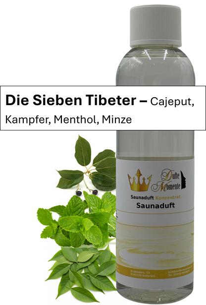 Saunaaufguss die sieben tibeter in 250ml Flasche mit Duftbanner