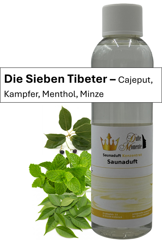Saunaaufguss die sieben tibeter in 250ml Flasche mit Duftbanner