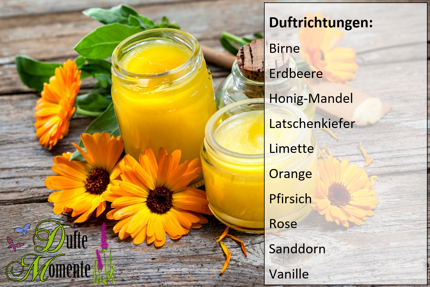 Übersicht Duftrichtungen Massage Creme