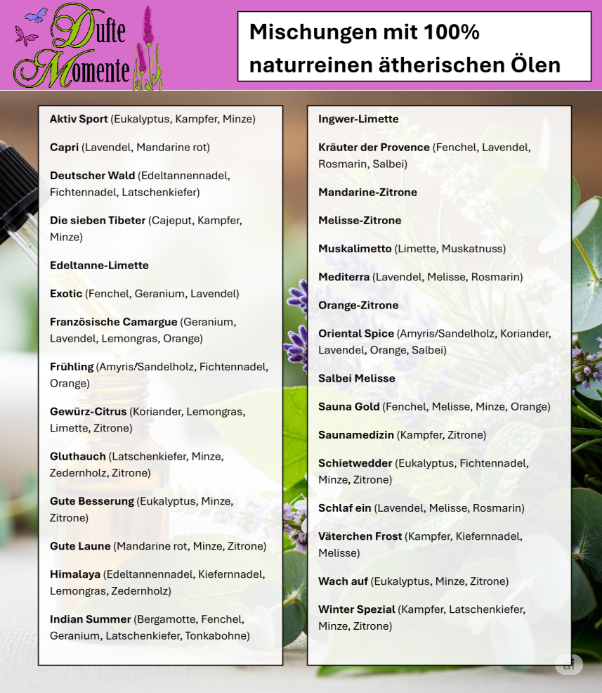 Übersicht ätherische Ölmischungen