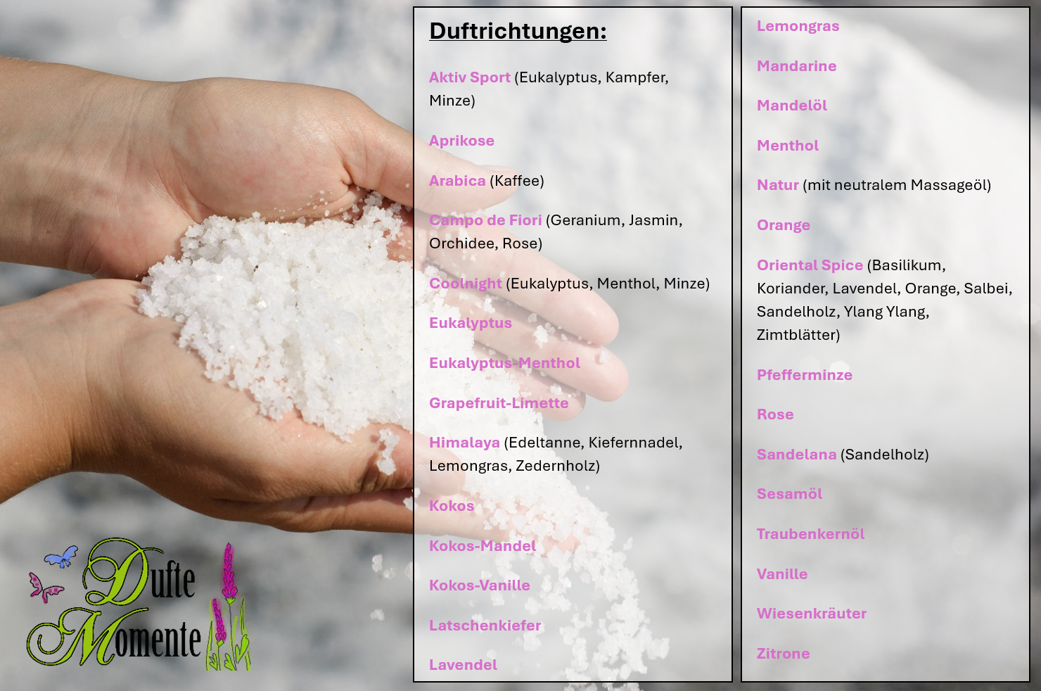 Übersicht Duftsorten Wellness-Salz