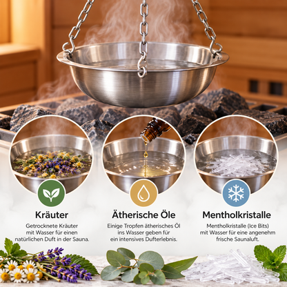 Kräuterschale für Sauna aus Edelstahl 750 ml – zum Aufhängen