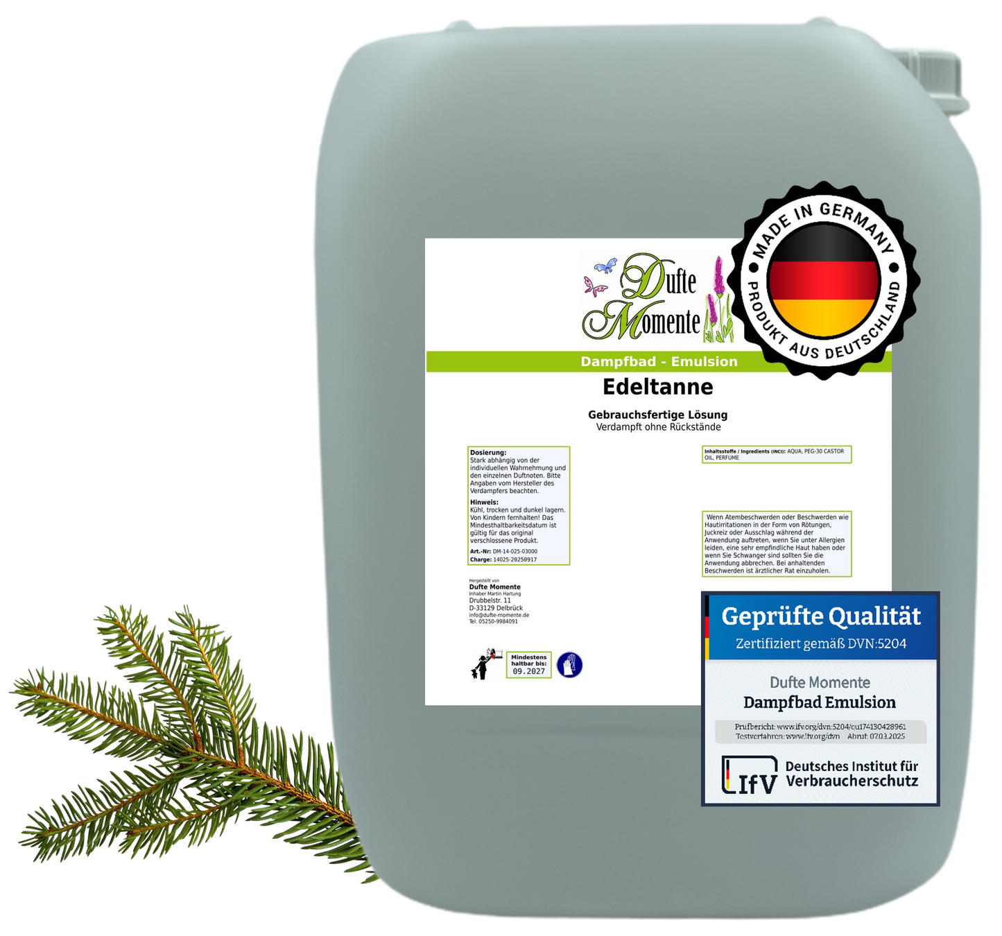 Dampfbad-Emulsion Edeltanne | Gebrauchsfertig & DVN-Zertifiziert für Dein Home-Spa | 3L, 5L, 10L