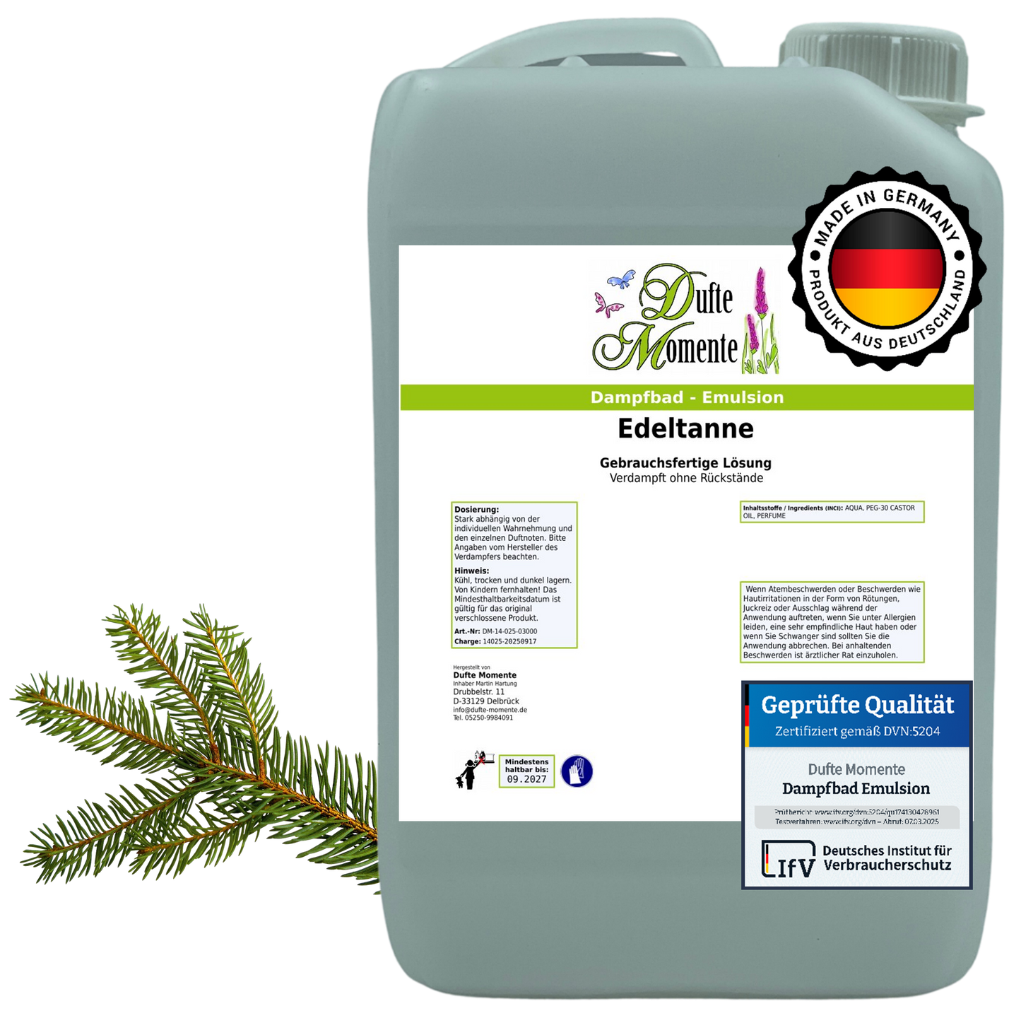 Dampfbad-Emulsion Edeltanne | Gebrauchsfertig & DVN-Zertifiziert für Dein Home-Spa | 3L, 5L, 10L