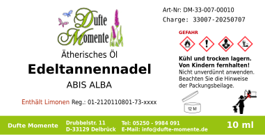 Ätherisches Öl Etikett 10 ml Edeltanne
