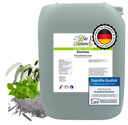 Dampfbad-Emulsion Eisminze (Eukalyptus, Menthol, Pfefferminz) | Gebrauchsfertig & DVN-Zertifiziert für Dein Home-Spa | 3L, 5L, 10L