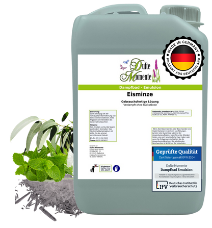 Dampfbad-Emulsion Eisminze (Eukalyptus, Menthol, Pfefferminz) | Gebrauchsfertig & DVN-Zertifiziert für Dein Home-Spa | 3L, 5L, 10L