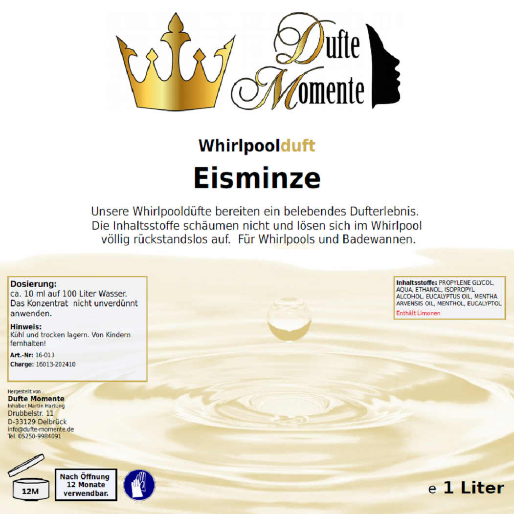 Whirlpoolduft 1 Liter Etikett Eisminze