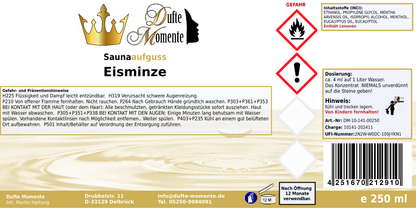 Saunaduft Konzentrat 250 ml Etikett Eisminze
