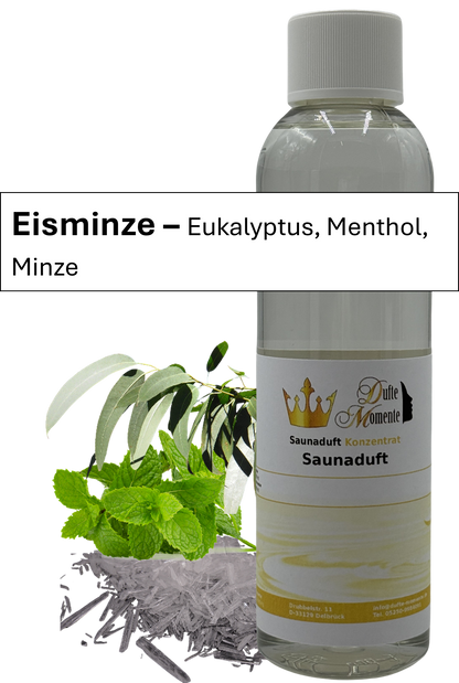 Saunaaufguss eisminze in 250ml Flasche mit Duftbanner