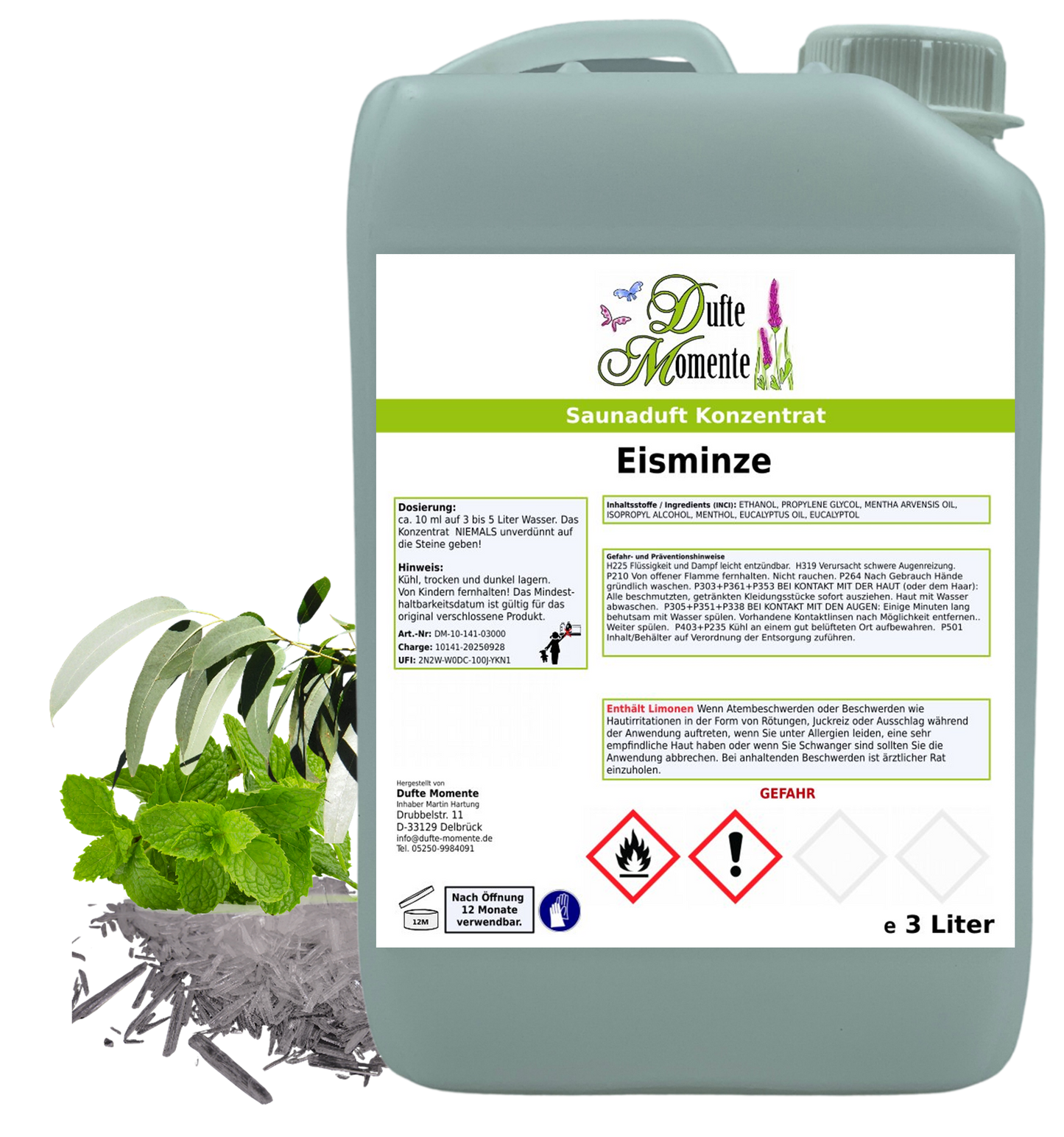 Eisminze Saunaaufguss-Konzentrat | 250 ml – 3 L | Eukalyptus, Menthol & Minze