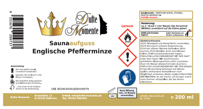 Saunaduft Konzentrat Etikett 200 ml Englische Pfefferminze
