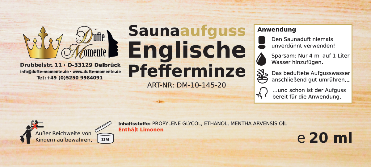 Etikett 20ml Englische Pfefferminze